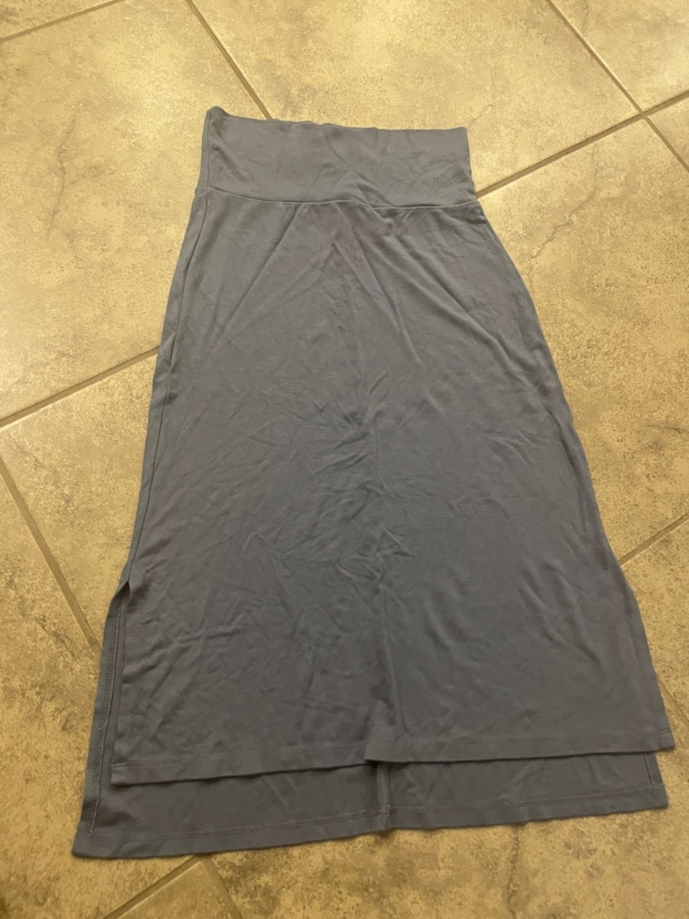 Soft Slate Blue Maxi Skirt with Side Slit